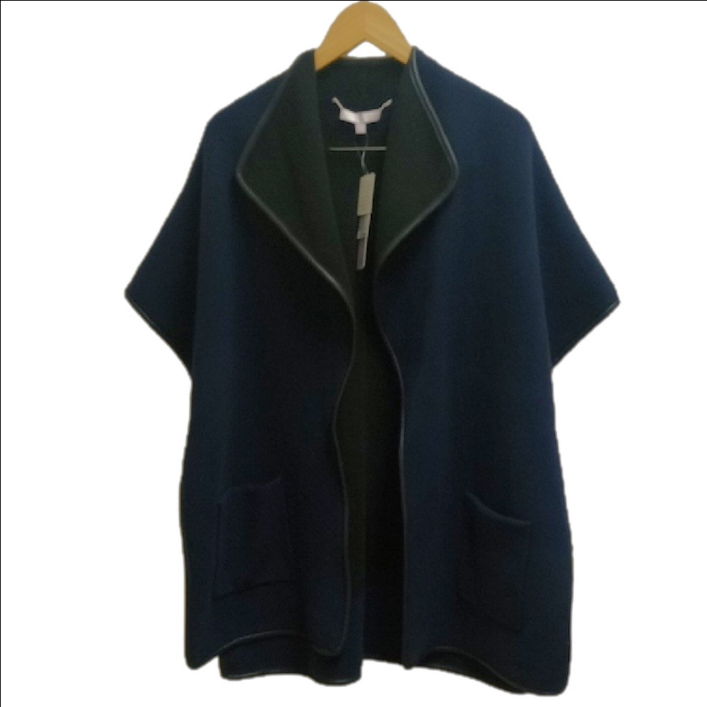🆕 THE CASHMERE PROJECT "AUTUMN" NAVY BLUE & BLACK REVERSIBLE PONCHO
